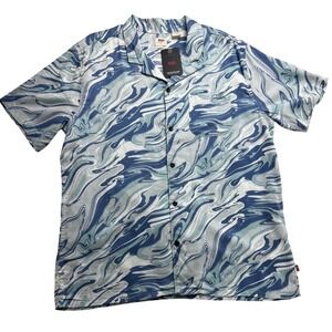Levis Mens Blue Marble Swirl Relaxed Fit Short Sleeve Shirt L Irregular